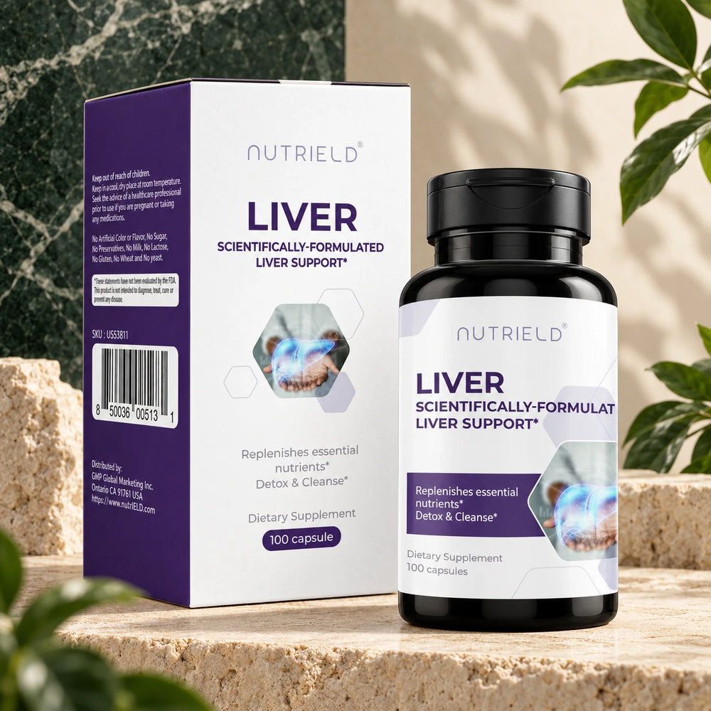 nuTRIELD® 肝神 LIVER 紫白盒裝與瓶裝